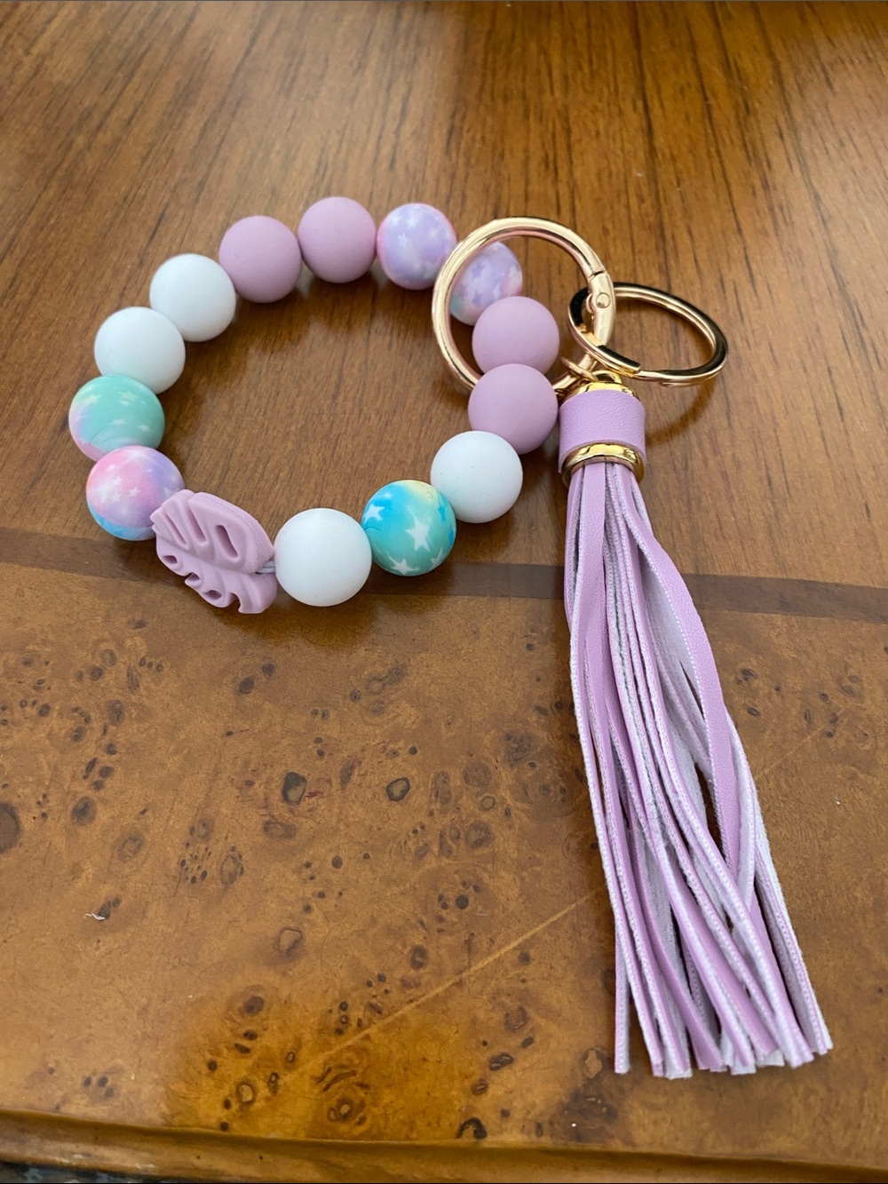 Lavender Beaded Wristlet Keychain with Tassel
